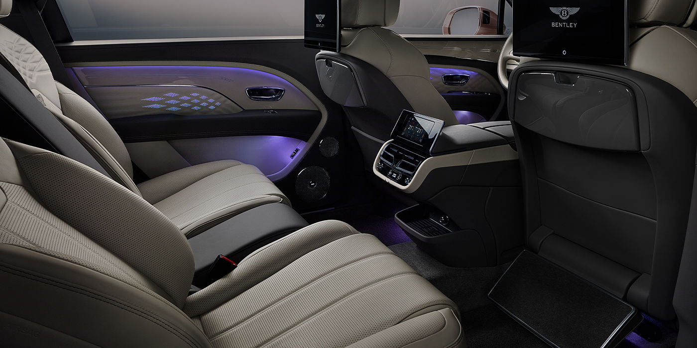 Bentley Suomi Bentley Bentayga EWB Azure SUV rear interior with Bentley Diamond Illumination