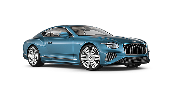 Bentley Suomi New Bentley Continental GT Azure coupe front three quarter in Light Windsor Blue paint