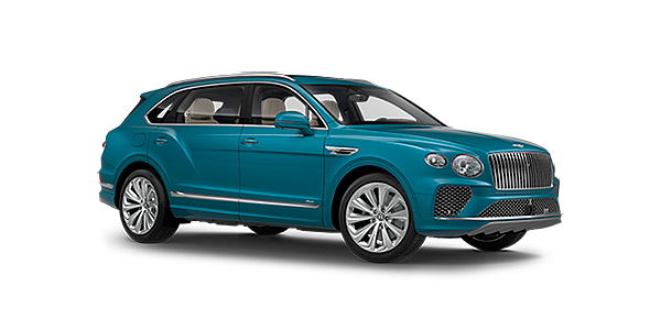 Bentley Suomi Bentley Bentayga EWB Azure front side angled view in Topaz blue coloured exterior. 