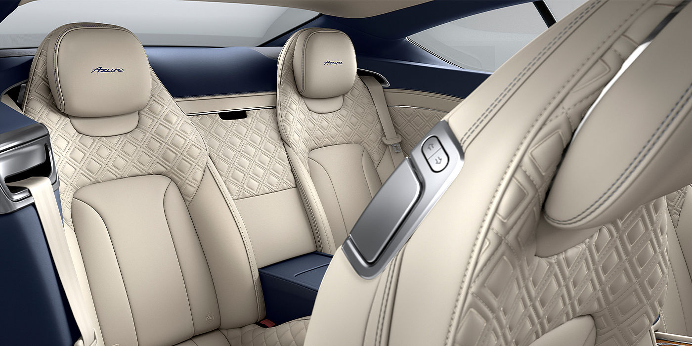 Bentley Suomi Bentley Continental GT Azure coupe rear interior in Imperial Blue and Linen hide