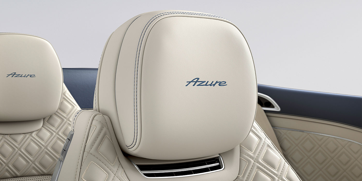 Bentley Suomi Bentley Continental GTC Azure convertible seat detail in Linen hide with Azure emblem